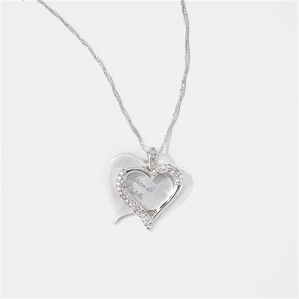 Kittenish Engraved Silver Brushed Heart Swing Necklace  - 52316