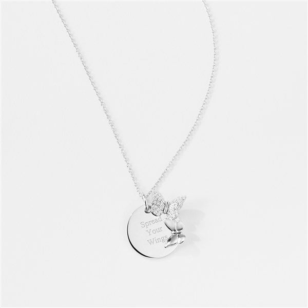 Kittenish Engraved Sterling Silver Butterfly Necklace   - 52328