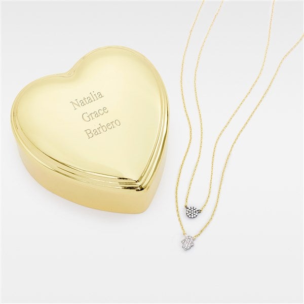 Kittenish Engraved Heart Box and Double-Layer Hamsa Necklace Set    - 52342