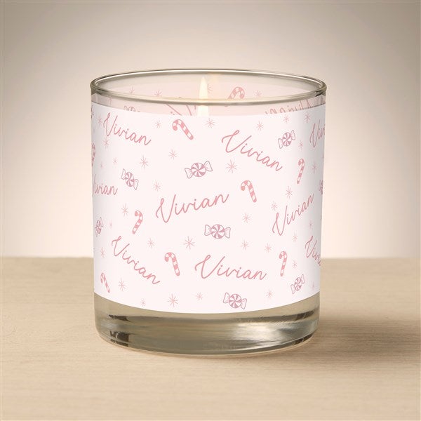 Kittenish Pink Peppermint Glass Candle with Name    - 52366