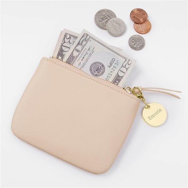 Kittenish Engraved Blush Leather Card & Coin Purse    - 52374