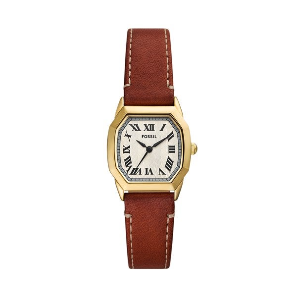 Engraved Fossil Harlow Gold & Brown Leather Watch  - 52446