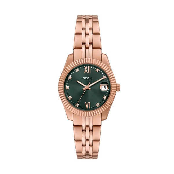 Engraved Fossil Scarlette Rose Gold & Green Watch - 52447