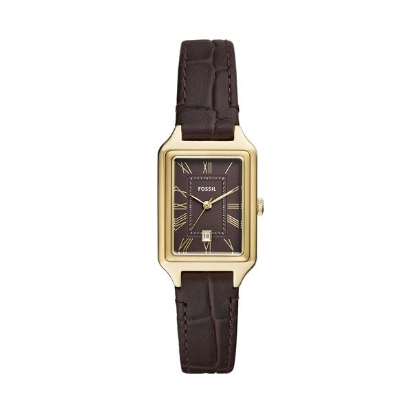 Engraved Fossil Raquel Gold and Brown Croco Leather Watch    - 52448