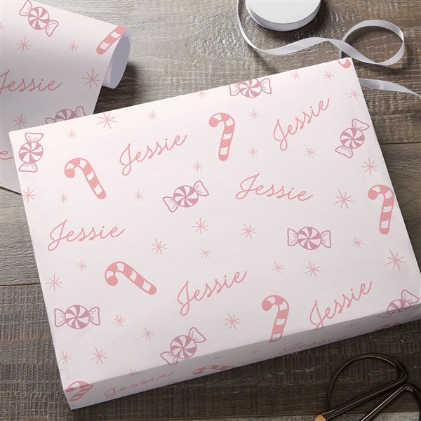 Kittenish Pink Peppermints Personalized Wrapping Paper in Pink      - 52504