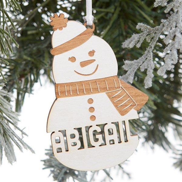 Kittenish Engraved Wood Snowman Ornament  - 52559