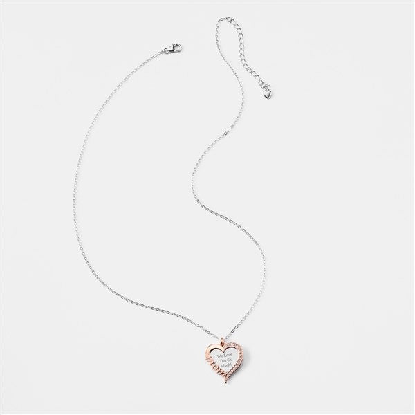 Kittenish Engraved Sterling Silver/Rose Gold Mom Heart Swing Necklace  - 52599