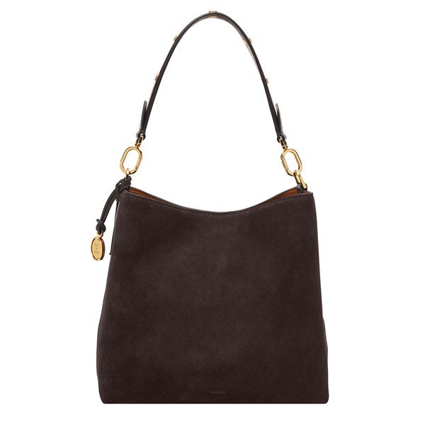 Engraved Fossil Jessie Brown Suede Bucket Shoulder Bag  - 52895