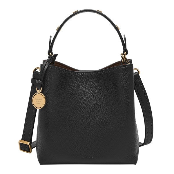 ngraved Fossil Jessie Black Leather Small Bucket Bag   - 52899