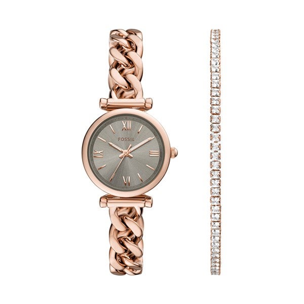 Engraved Fossil Carlie Rose Gold Watch and Bracelet Set    - 52902