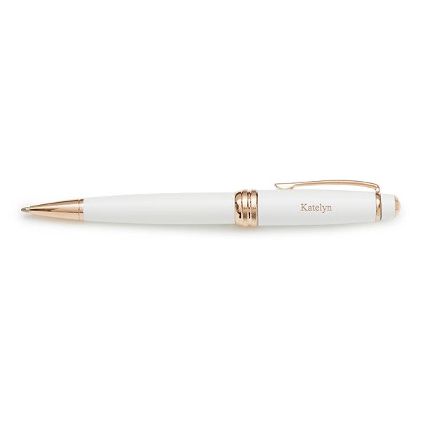 Engraved Cross Bailey White Lacquer and Rose Gold Ballpoint Pen     - 53162