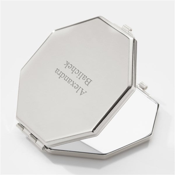 Kittenish Engraved Octagon Compact Mirror in Silver - 53483