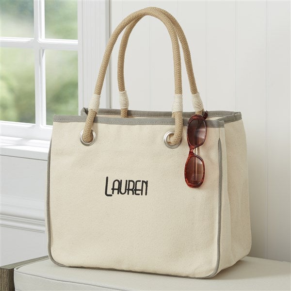 Kittenish Embroidered Canvas Rope Tote  - 53533