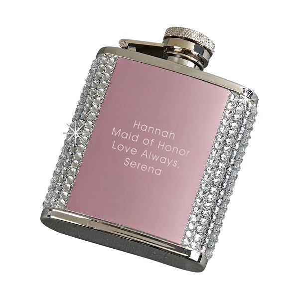 Kittenish Engraved Pink Jeweled Flask  - 53536