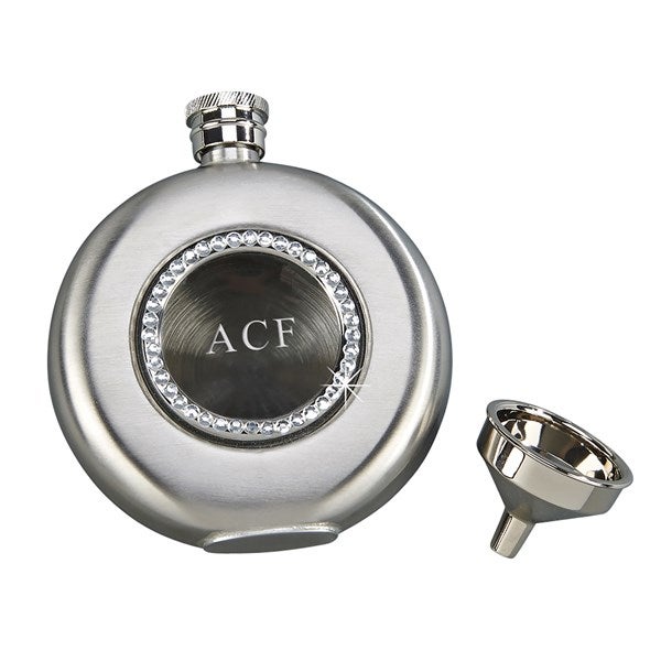 Kittenish Engraved Round Jeweled Flask   - 53537