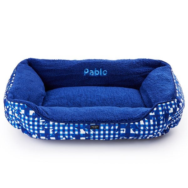 Embroidered Kate Spade Blue Gingham Pet Bed   - 54196