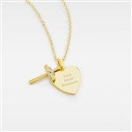 46138 - Engraved Gold Over Sterling Silver Cross and Heart Necklace